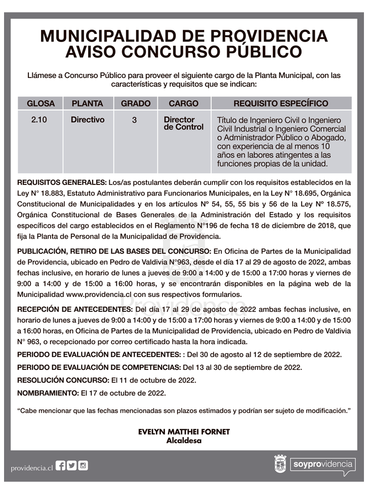 Concurso Público para cargo de Director de Control